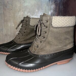 Cloudwalkers Duck Boots Women 11W Green Excellent Faux Fur Lined Knit Cuff